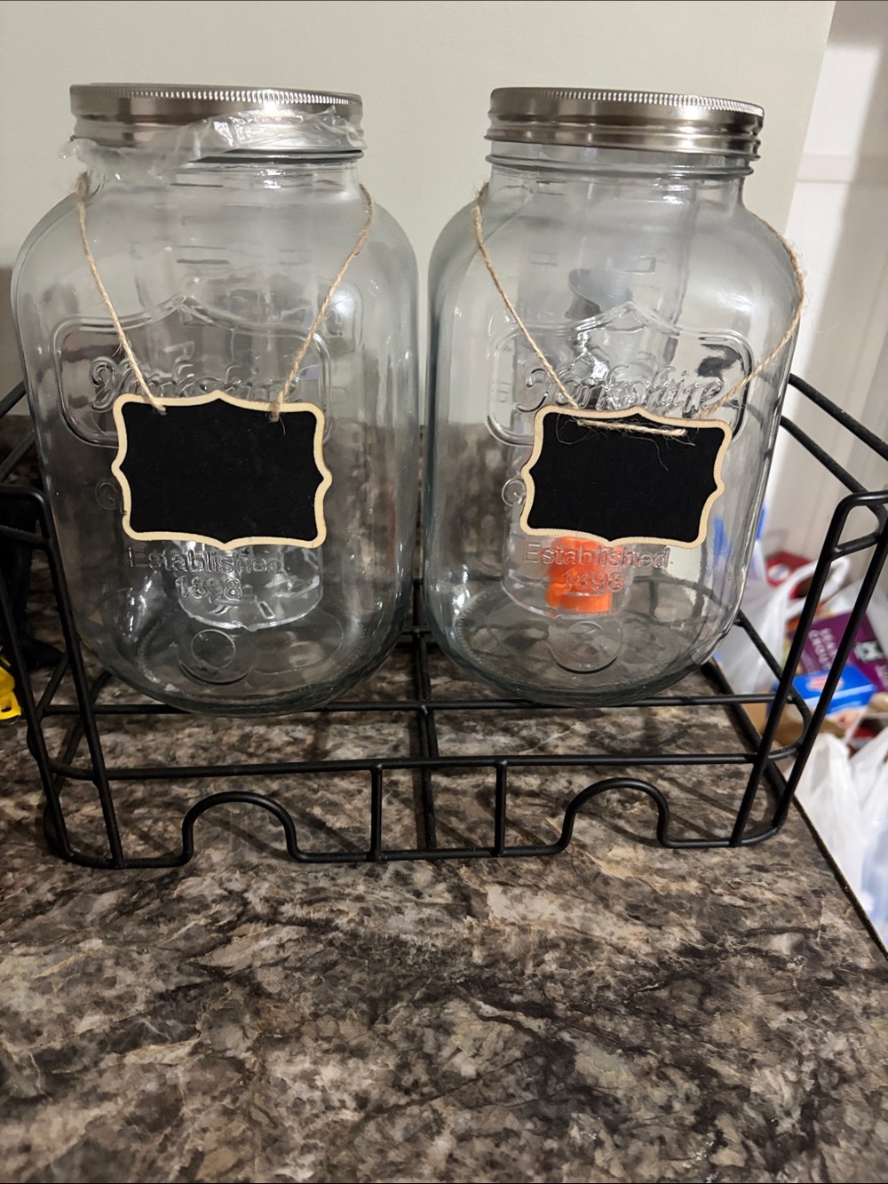 Set of 2 Glass Beverage Dispensers with Chalk Labels